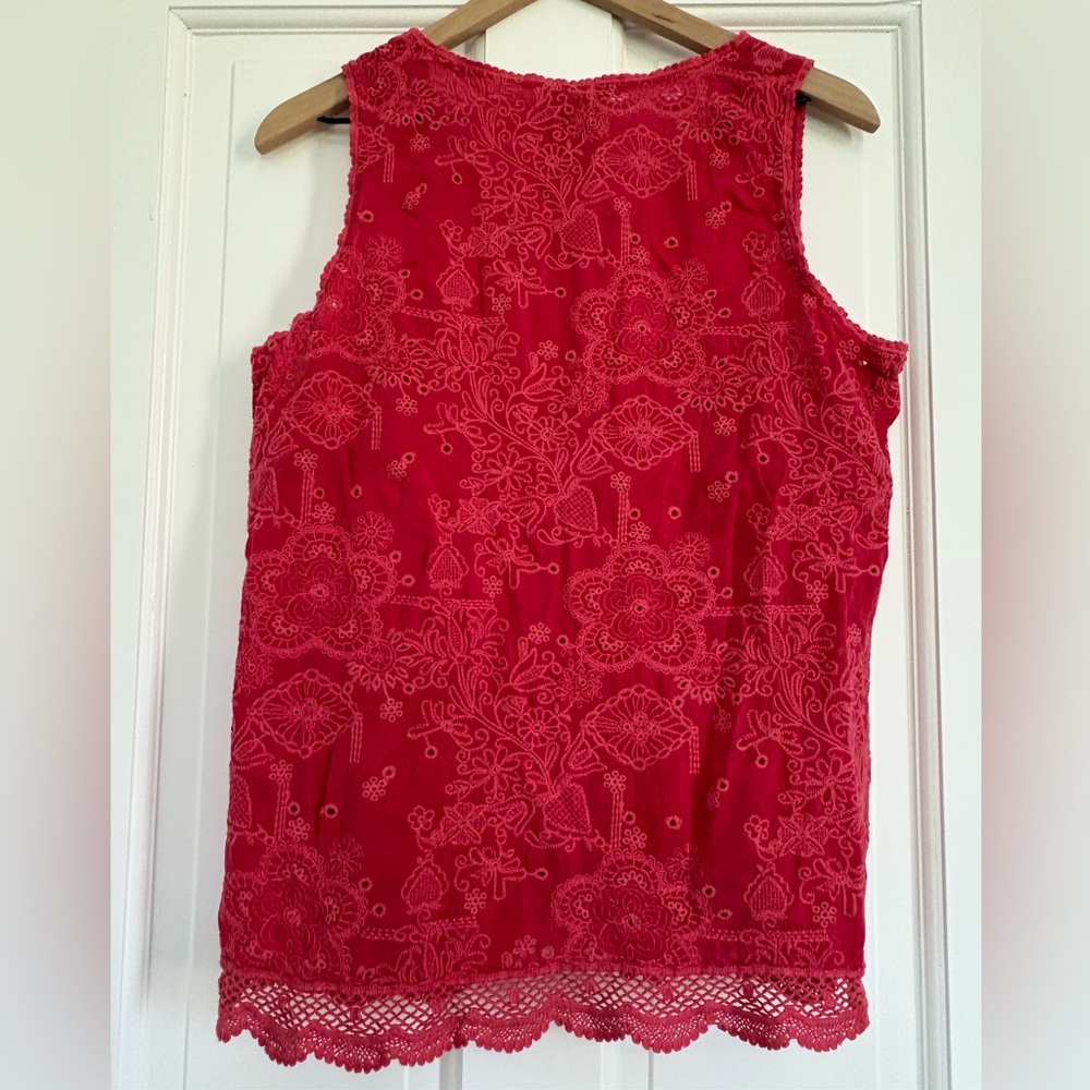 Johnny Was Red Eliza Wayne Tank Women’s Eyelet Festival Boho Hippy Size XL - Picture 2 of 7
